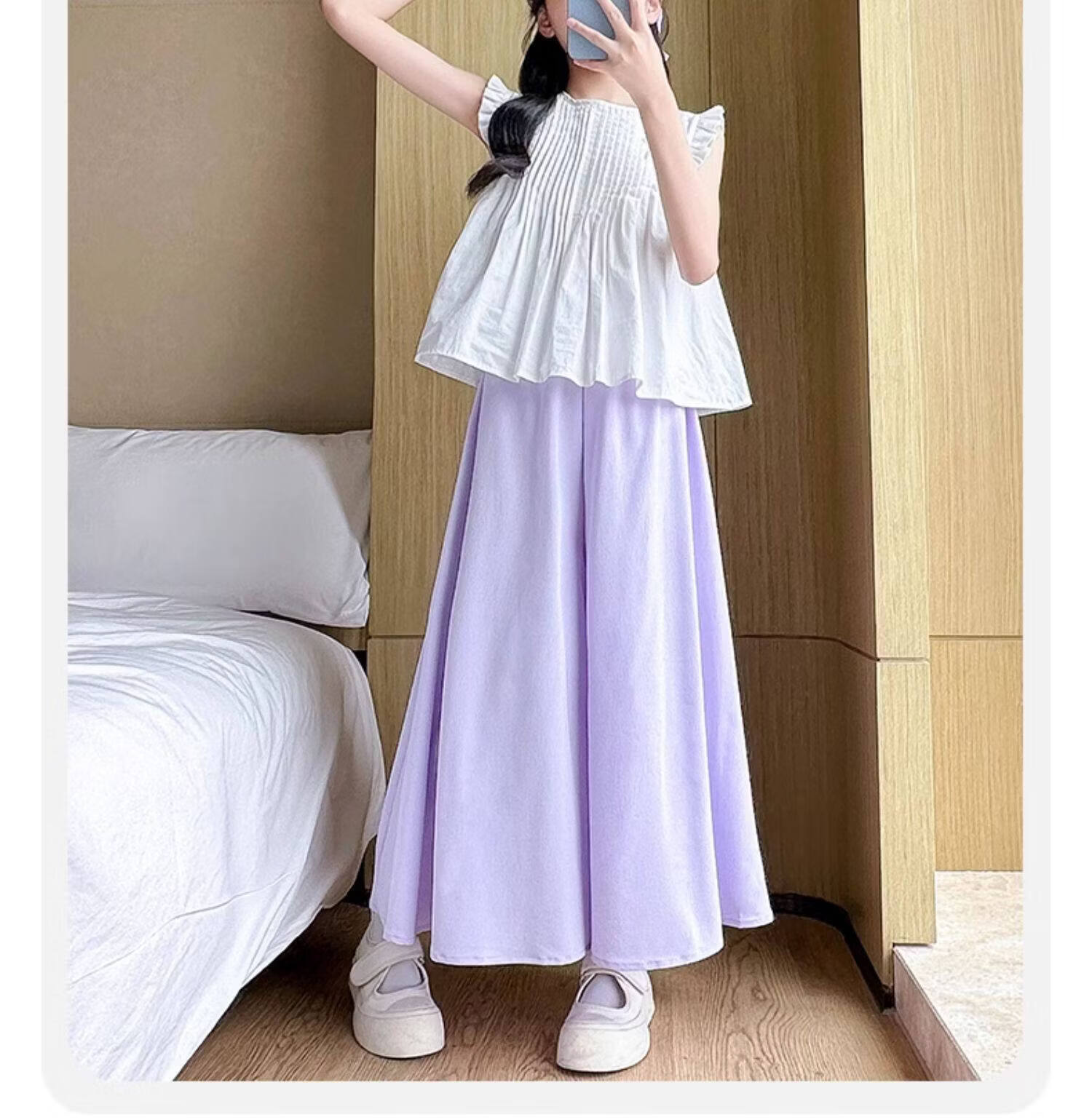 Moonkids Girls Short Sleeve Set Summer 2026 New Stylish Children's Dress Ice Silk Summer Big Kids Skirt and Pants Two-Piece 12